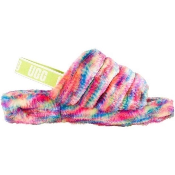 UGG Women's Multicolor Fluff Yeah Pixelate Slide Sandal. Size 7 - Picture 2 of 9